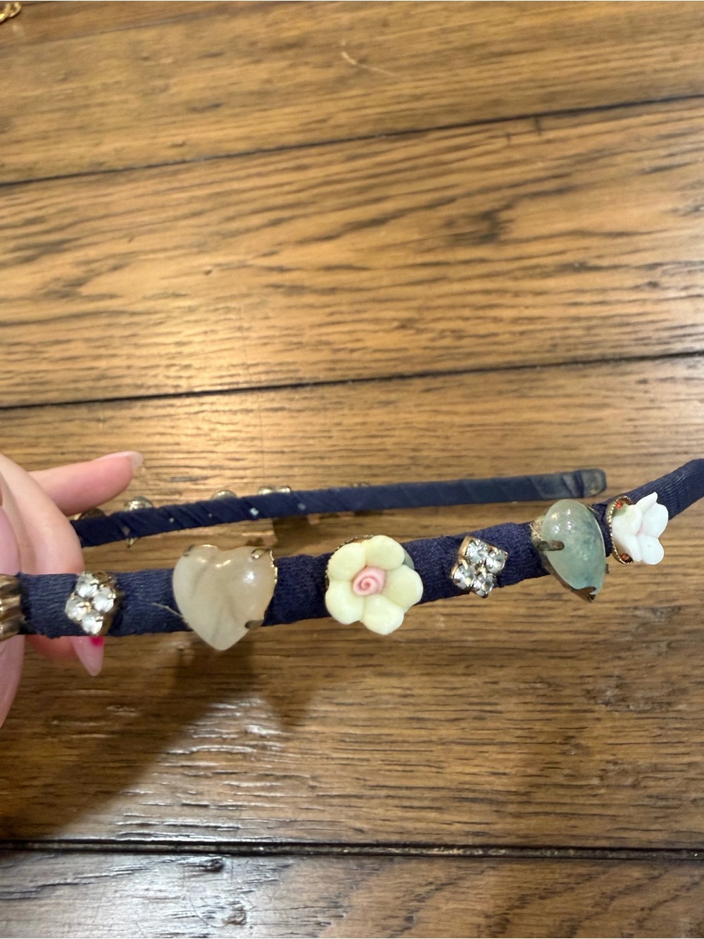 Gemstone Navy Fabric Headband with Mint Floral & Pearl Accents - Picture 5 of 8